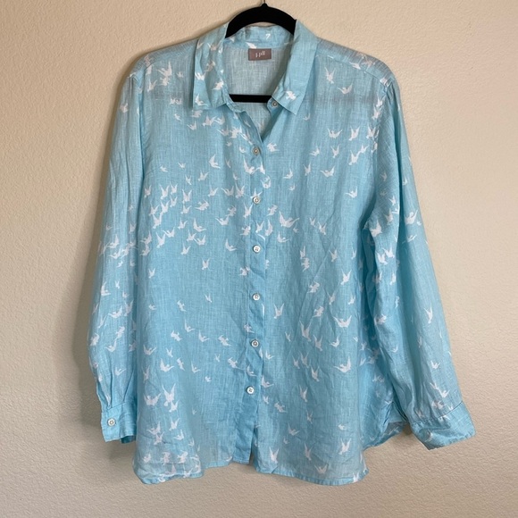 J. Jill linen long sleeve blouse light blue sparrows see measurements. - Picture 1 of 3